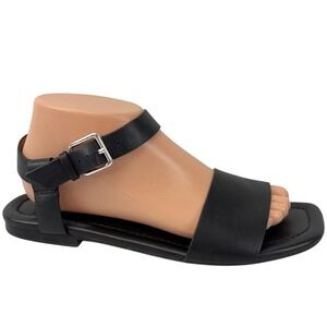 Madewell Women's Size 8.5 Black Leather Square Toe Sandals Ankle Strap‎ Flats